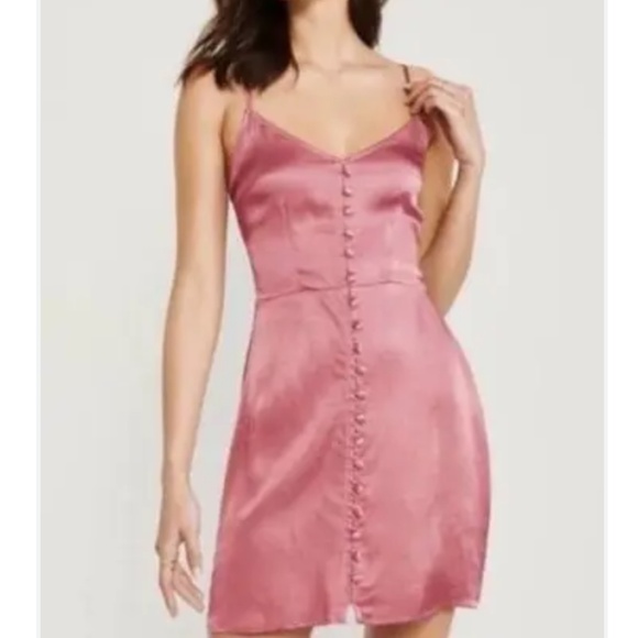 Abercrombie & Fitch NEW Satin Slip Mini Dress In Dusty Rose Size M - Picture 2 of 15